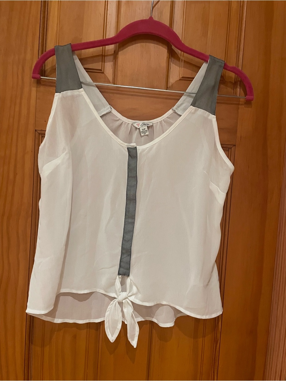 Guess White Tie-Front Camisole with Gray Trim